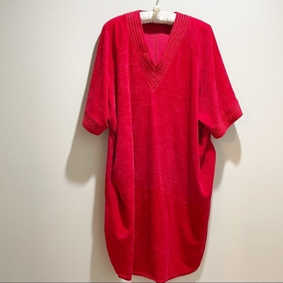 Vintage PATRICIA LEIGH Women’s Red Terry V-Neck Caftan Metallic Stitching USA OS - Picture 1 of 8